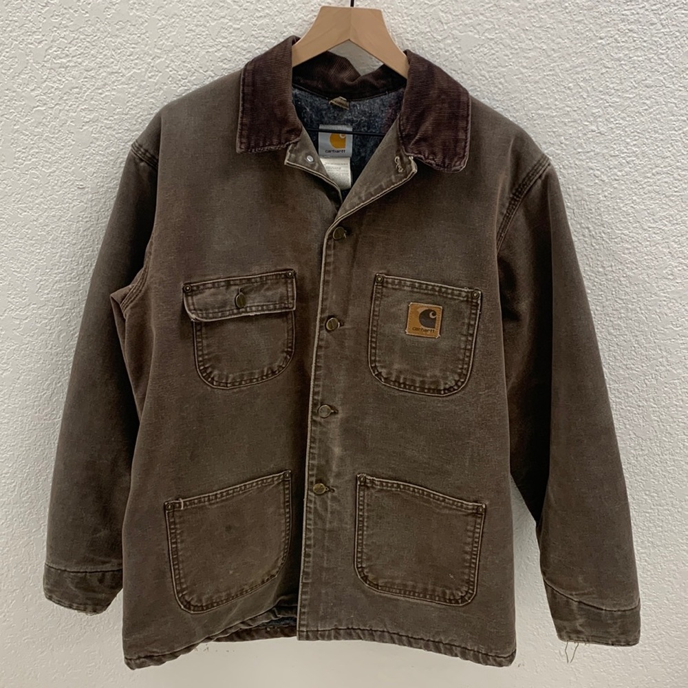 Carhartt Chore Jacket Corduroy Collar Blanket Lined Brown Size Medium